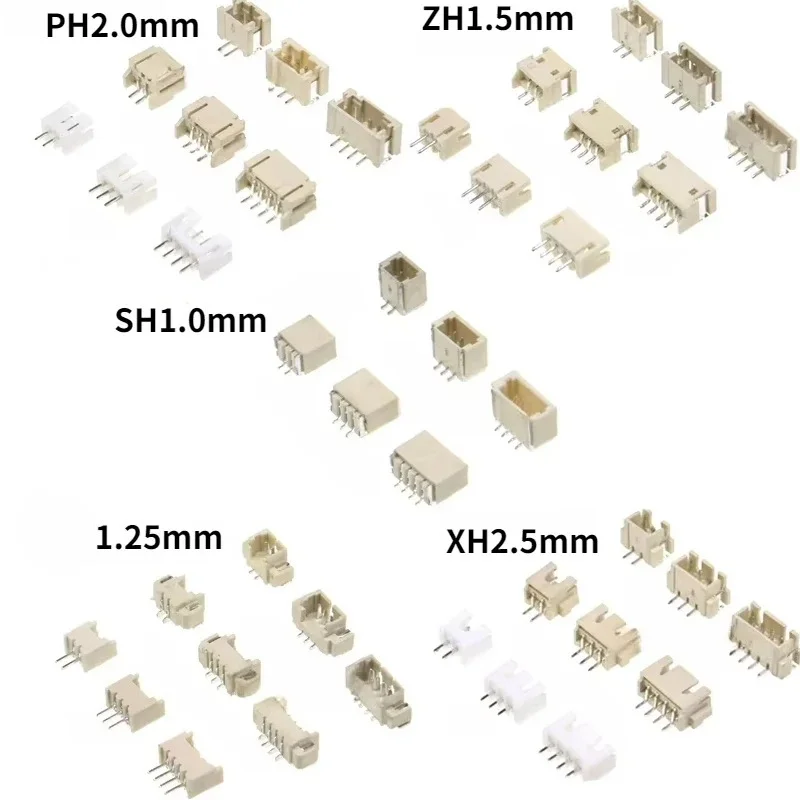 20pcs SH1.0 1.25 ZH1.5 PH2.0 XH2.54 mm Male Pin Header Socket Dip/Right Angle RA SMD SMT 2/3/4/5/6/7/8/9/10/12P Wafer