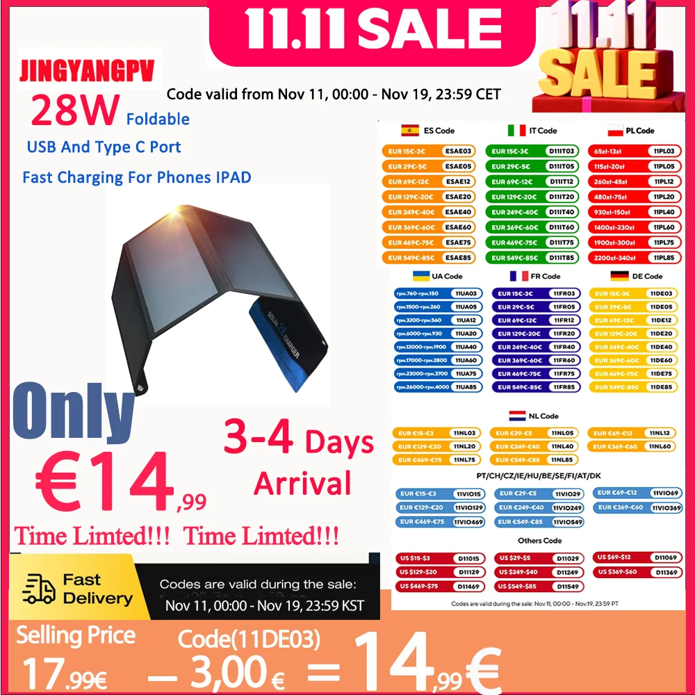 

Портативное солнечное зарядное устройство мощностью 28 Вт, 2-портовый USB (всего 5 В/4,8 А), складная солнечная панель для зарядки USB-устройств - iPhone Android GoPro