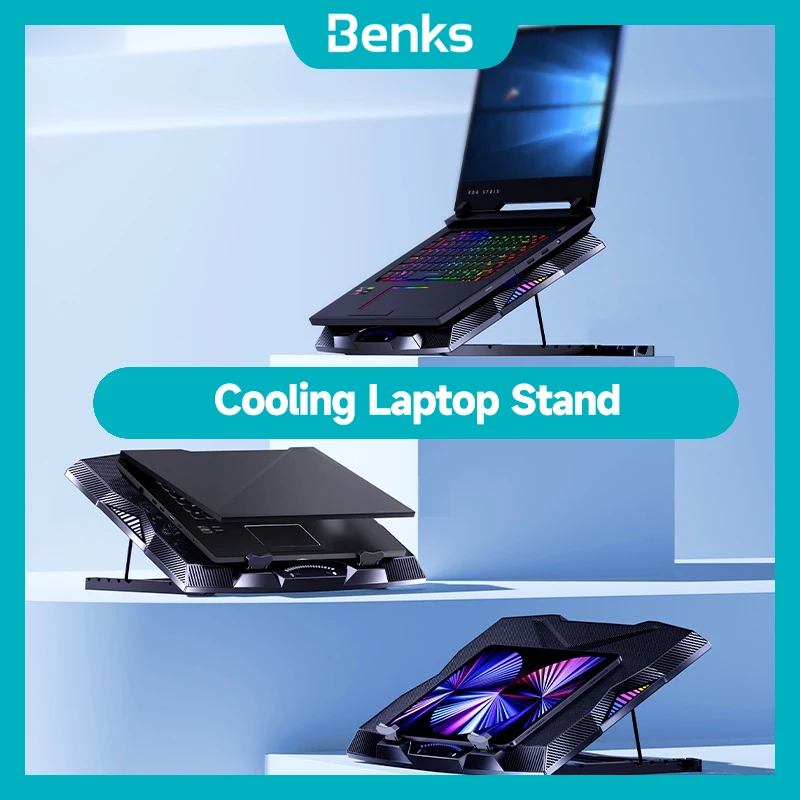 Benks Cooling Laptop Stand with LED Light Portable Fan Pad Foldable Anti-Slip Cooling Stand