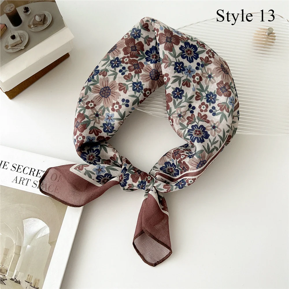 Handkerchief Print Cotton Linen  Flower Pattern Head Neck Scarves Hair Scarf Neckerchief Headscarves Square Scarf Headband INS