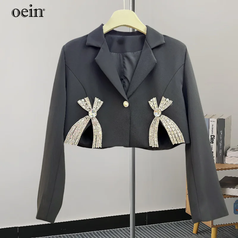 [oein]Korean Style Harajuku Lapel Single Button Short Suit Jacket, Loose Versatile Jacket