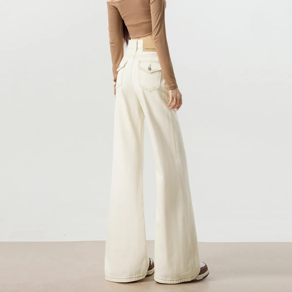High Waist Wide Leg Jeans Women's Autumn New Style Mili White Draped Loose Fit Slimming Bootcut Denim Pants Cotton Stretch