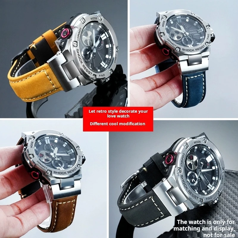 Retro matte Cowhide Watch Band For Casio G-Shock GST-210 GST-W300 GST-400G GST-B100 S100D/S110D/W110 Men leather strap Bracelet view 5