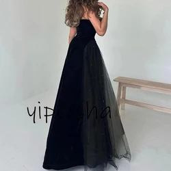 Customized Simple Strapless Formal Occasion Dress A-line Sexy Symmetrical neckline Ball Gown Black Lace Up Long Evening Party Go