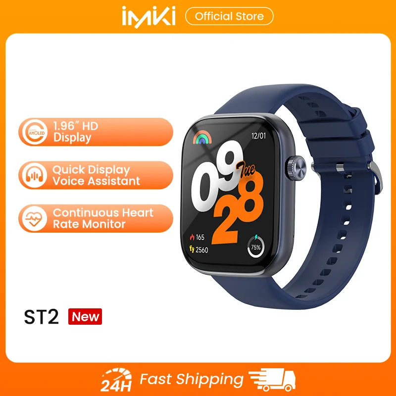 IMIKI ST2 Smartwatch 1.96‘’ HD Display Voice Assistant Bluetooth Phone Call GPS Health Monitoring IP68 Waterproof Smart Watch