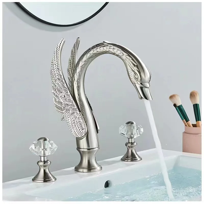 Wovier Luxury High Quality Gold Brass Double Handle Bathroom Sink Mixer Hot & Cold Basin chrome Tap With Pop Up Drain