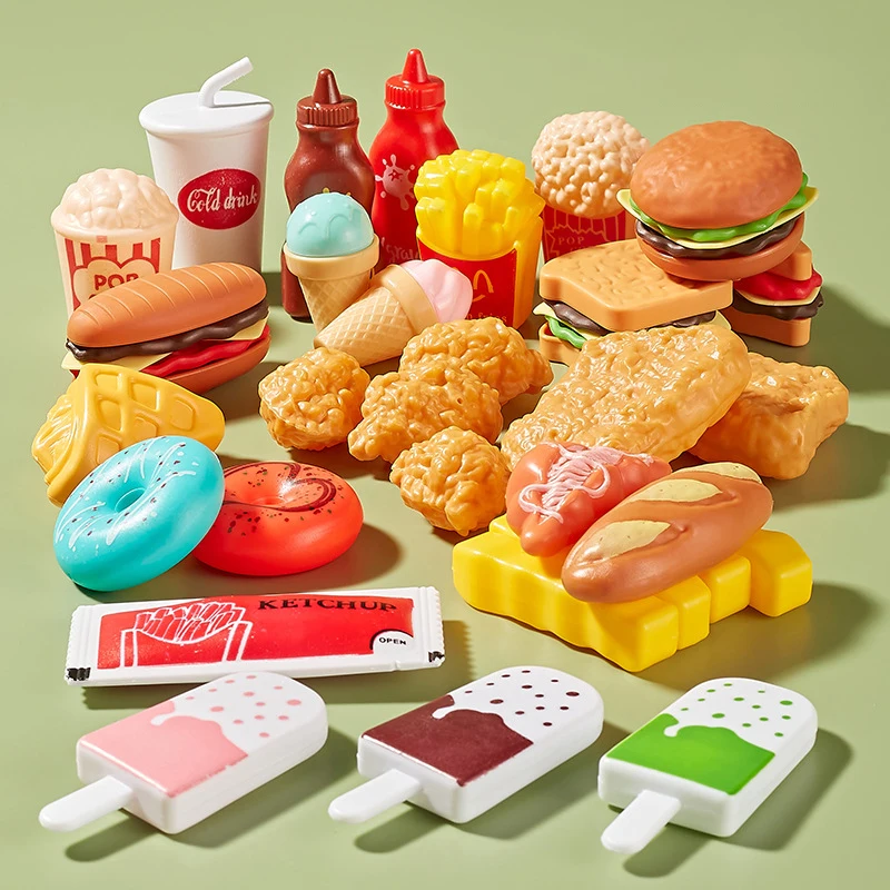 Children Dessert Car Hamburger Kitchen Toys Set Pretend Play Simulation Food Cookware Pretend Cooking Play House Toys for Girls