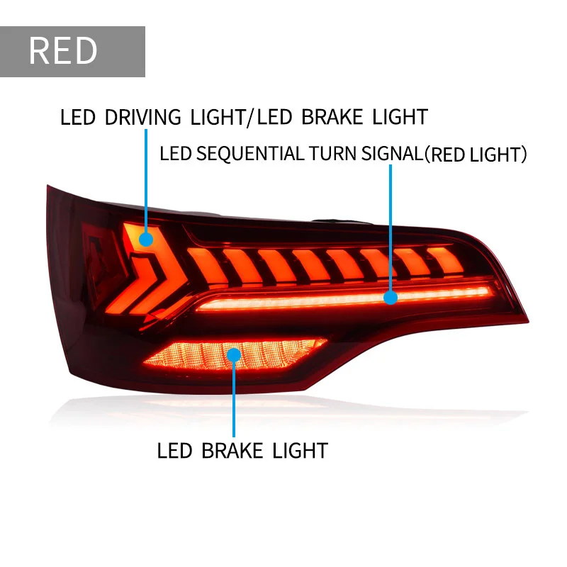 Lámpara trasera de estilo de coche para Audi Q7, luces traseras LED de freno DRL, lámpara de parada inversa, accesorios automotrices, 2006-2015, Q7