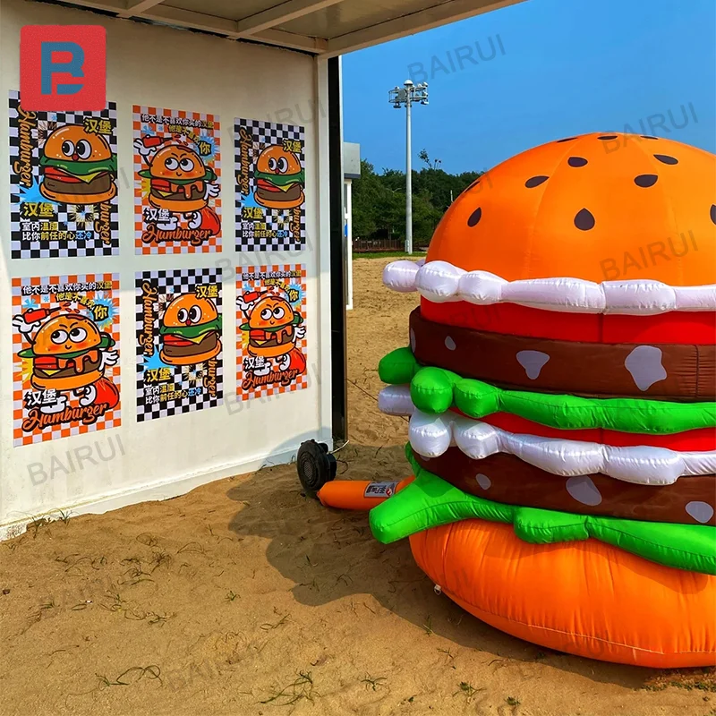 Delicioso hambúrguer inflável de comida rápida para publicidade de restaurante de loja de alimentos