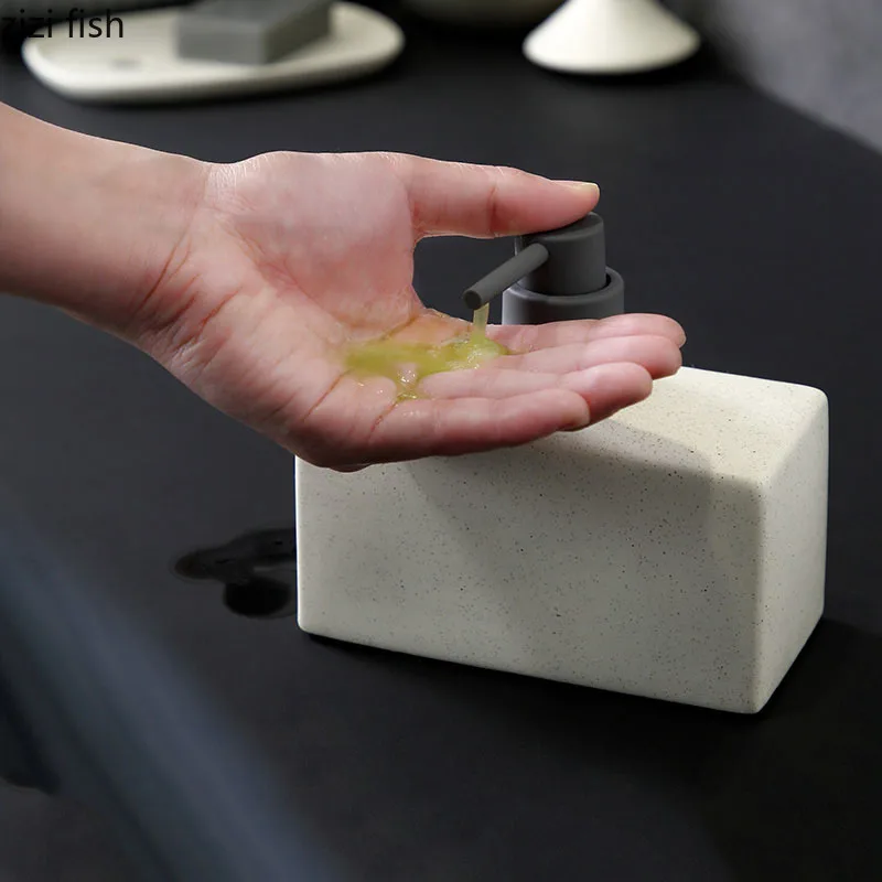 Portable Soap Dispenser 500ml Ceramic Shampoo Bottle Hand Sanitizer Jar Rectangle Bathroom Lotion Container Accessory