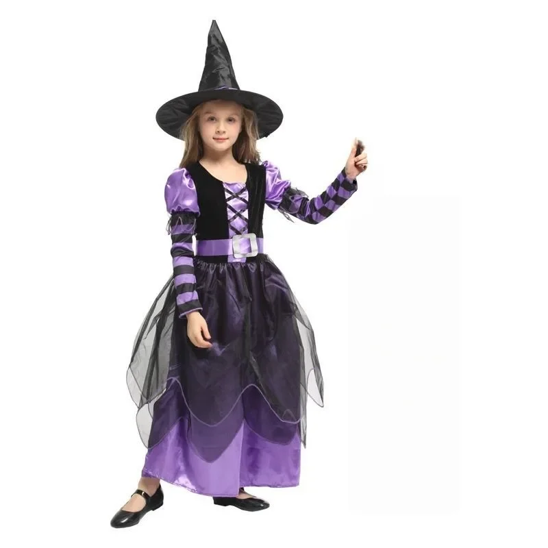 Halloween Children's Witch Costume with Hat – Cute Cosplay Outfit for Drama Performances Makeup Balls & Halloween Party Events