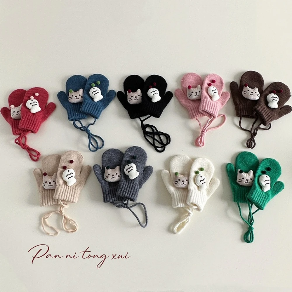 

MINISO Gloves Child Trendy 3D Kitten Knit Gloves Thickened Winter Warmth Full Finger Korean Style Baby Hand Warmers