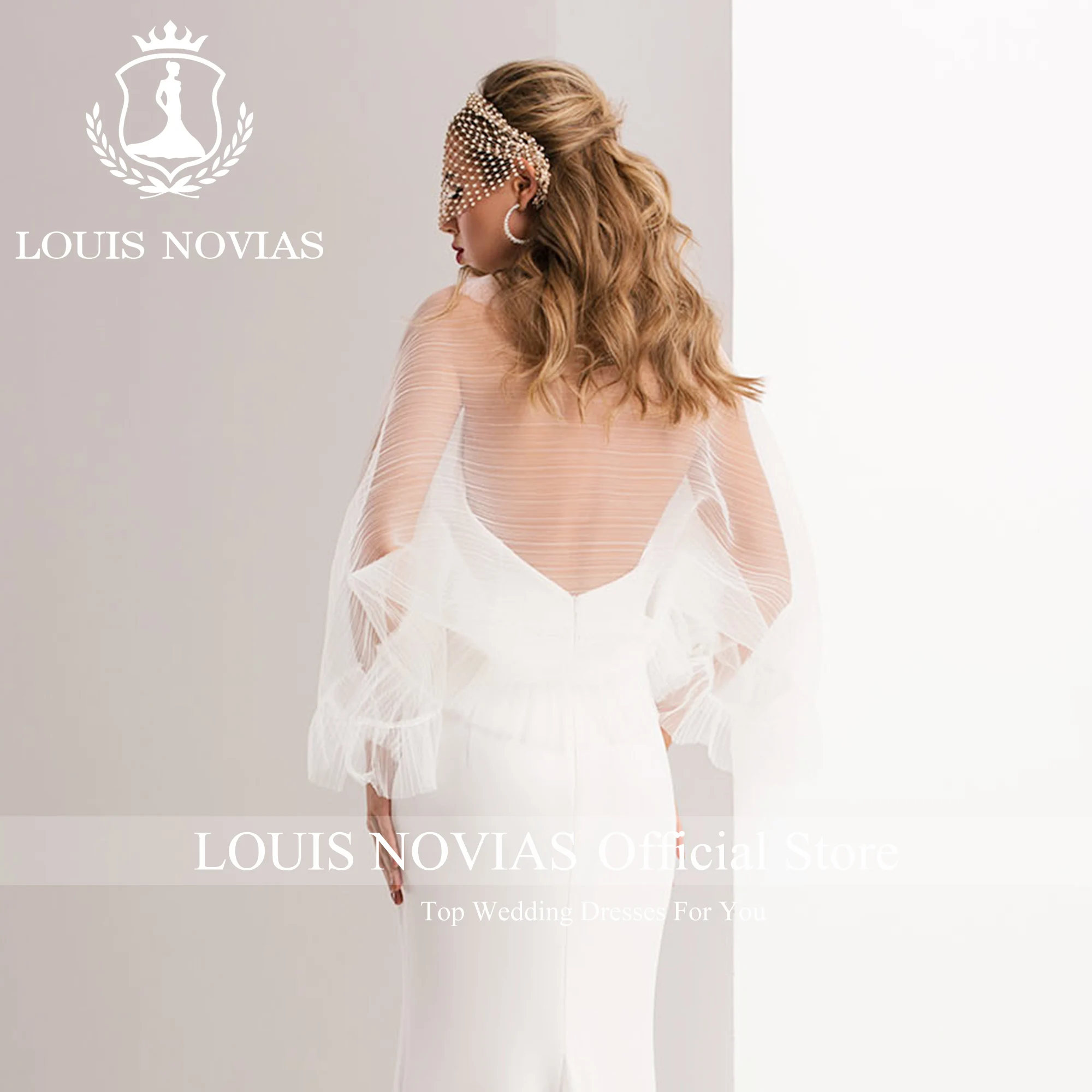 LOUIS NOVIAS Mermaid Wedding Dress With Jacket Sexy Deep V-Neck Thigh Split  Brush Train Trumpet Wedding Gown Vestidos De Novia