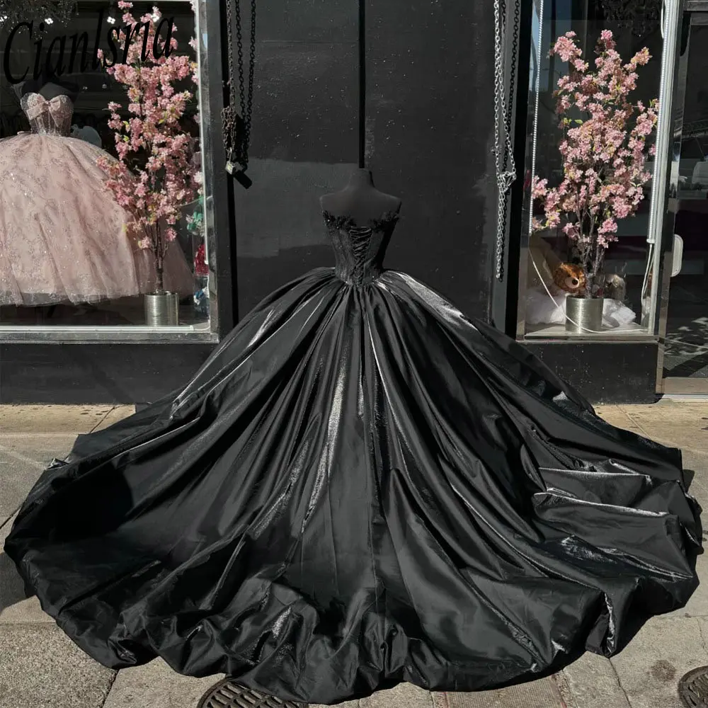 Pérolas pretas miçangas manga destacável vestidos quinceanera vestido de baile appliuqes renda personalizado espartilho vestidos de xv anos