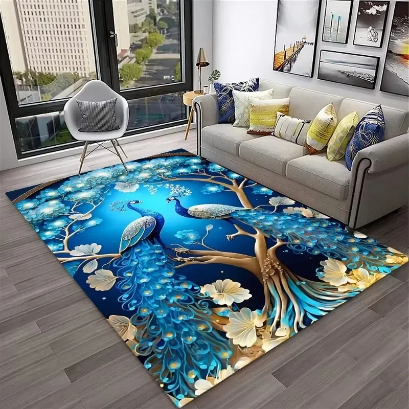 Peacock Bird Animal Exquisite Carpet Rug for Home Living Room Bedroom Sofa Doormat Decor,Kids Play Area Rug Non-slip Floor Mat