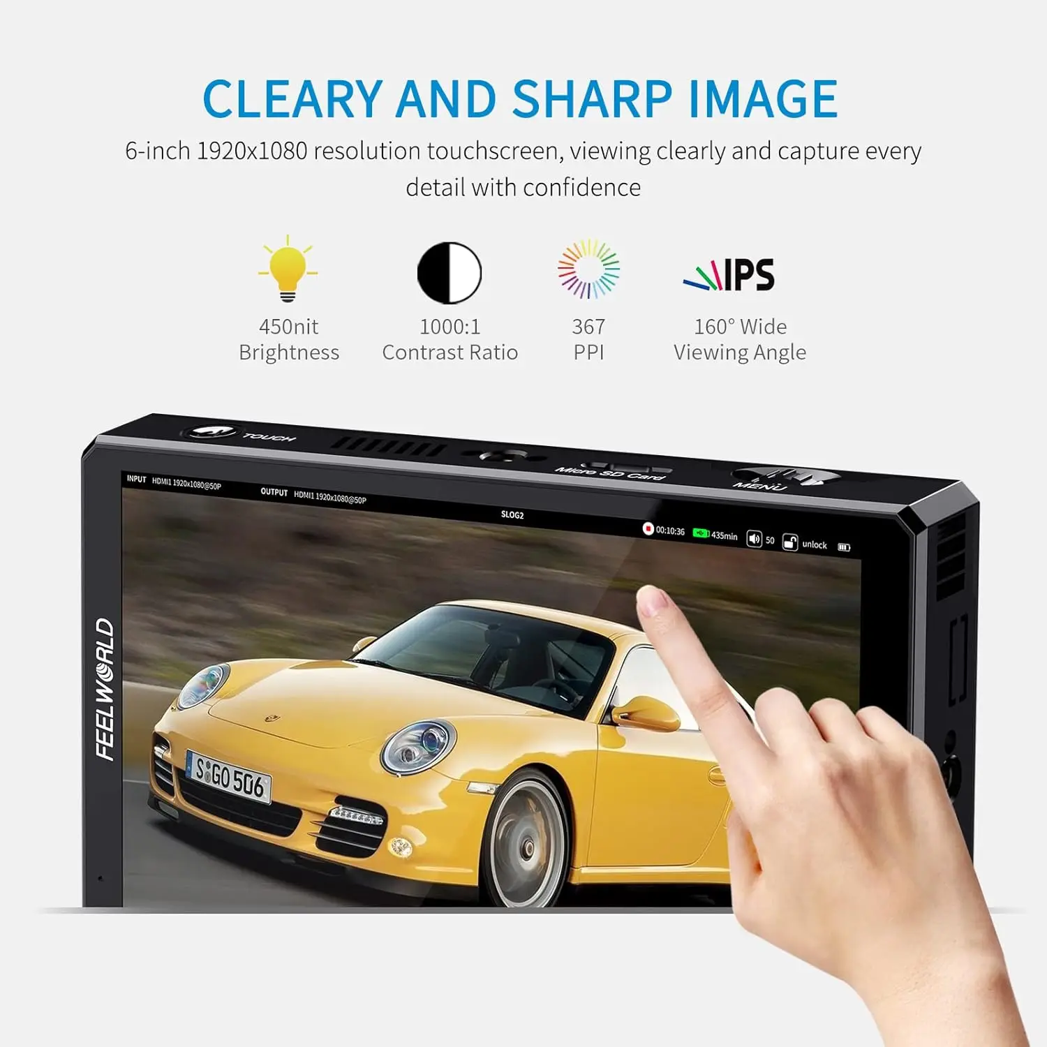 FEELWORLD CUT6S 6インチ 4K 3G-SDI/HDMI タッチスクリーン オンカメラ
