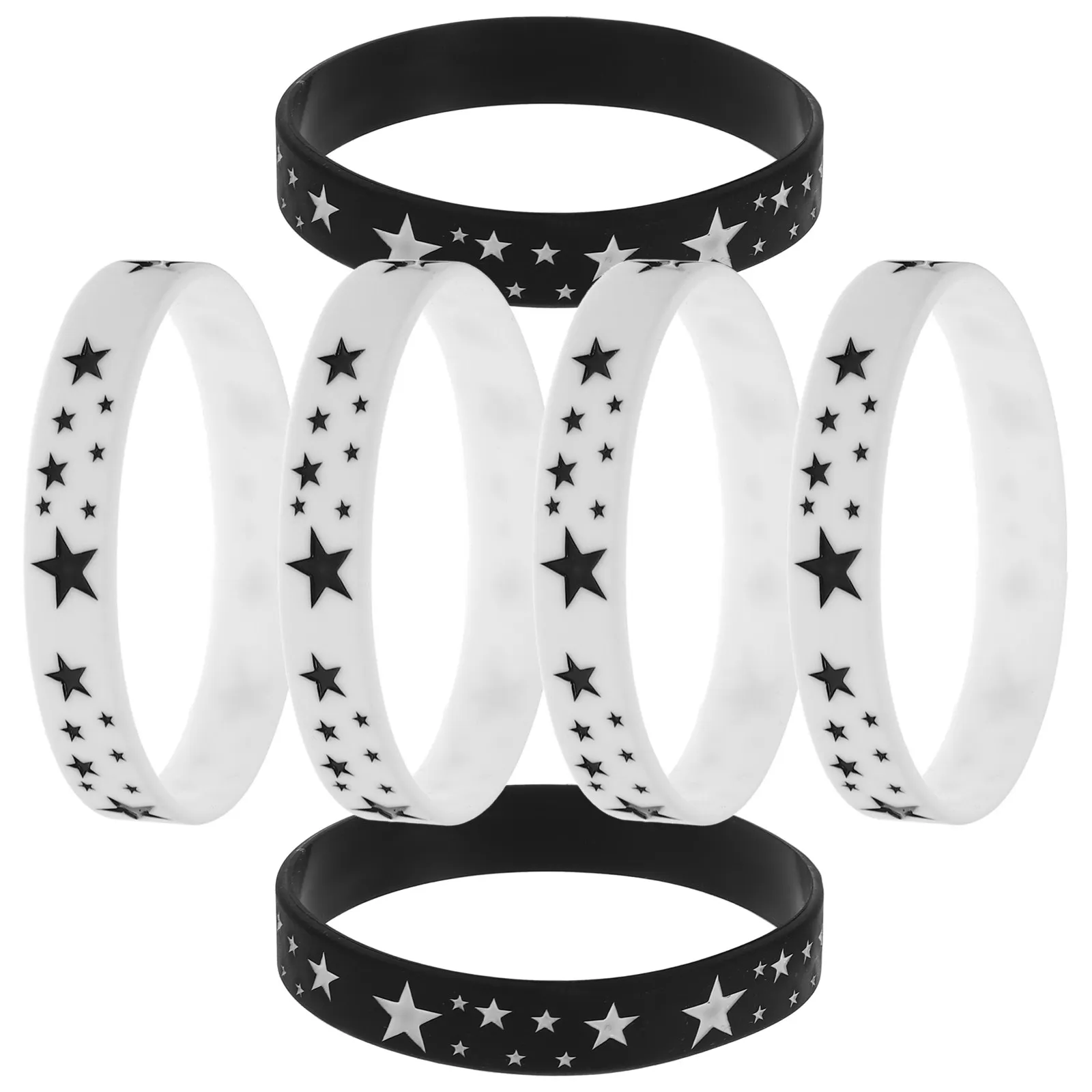 6Pcs Elastic Silicone Wristbands Star Pattern Simple Comfortable Stretch Bracelets Unisex DIY Wrist Charm Bands