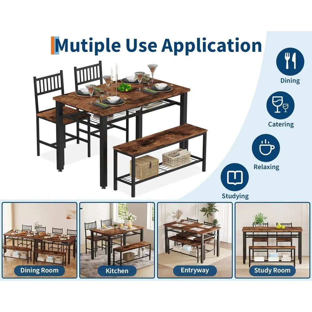 طقم طعام مستطيل حديث لـ 4 أشخاص مع كراسي ومقعد تخزين، مثالي للمساحات الصغيرة والشقق باللون البني #5
