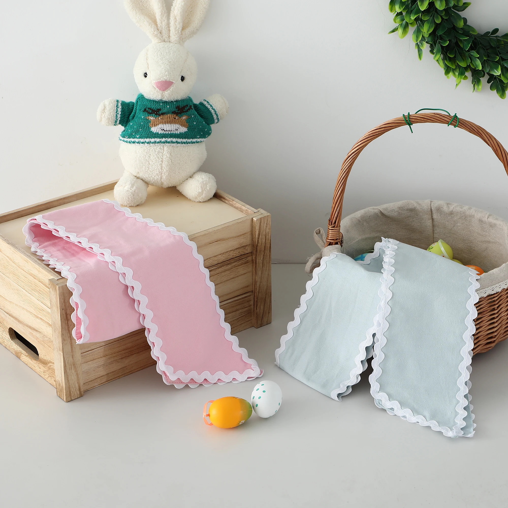 Ric Rac Kranz Schärpen Gingham Canvas Osterkorb Schleife Perfekt für Korb Baby Tür Dekor Festival Party Supplies Babyparty – Detail 6
