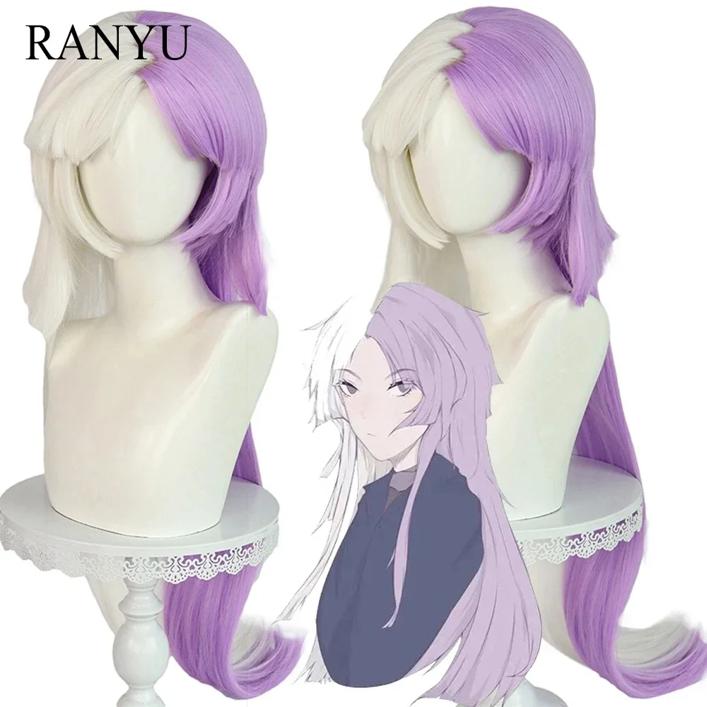 RANYU Anime Women and Men Wigs Long Straight White Purple Two Color Cosplay Hair Wig For Party