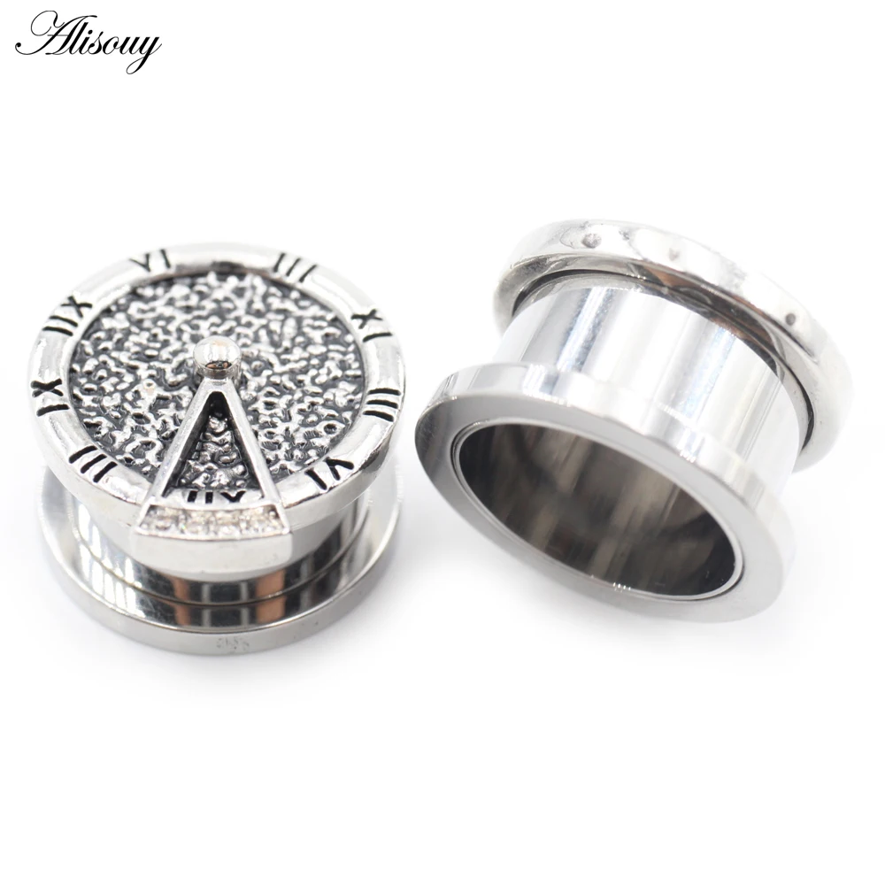 Alisouy 1PC Stainless Steel Skull Star Watch Wing Dragon Ear Tunnel Plug Expander Stretcher Gauge Earrings Piercing Body Jewelry