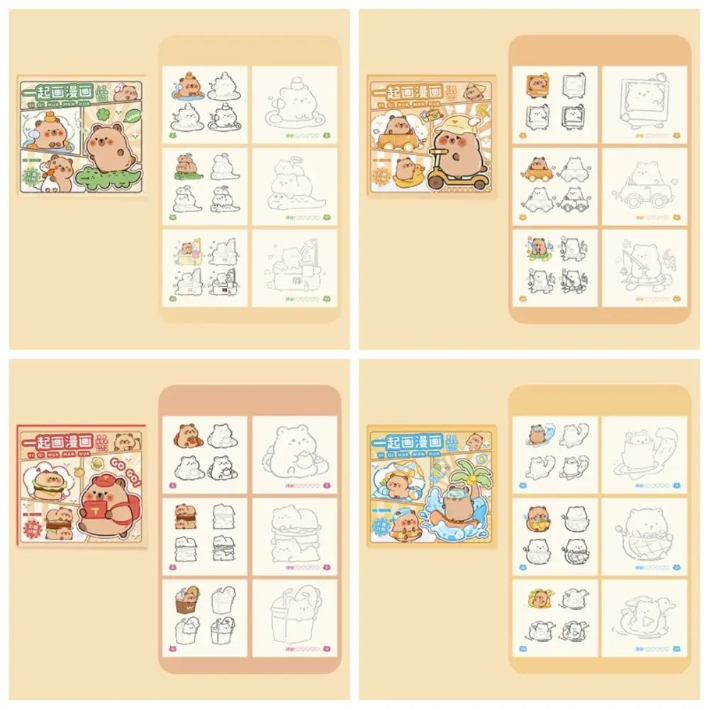 Buku pelacak Capybara lucu kreatif buku sketsa garis mata buku gambar anak-anak gambar kartun banyak Gameplay