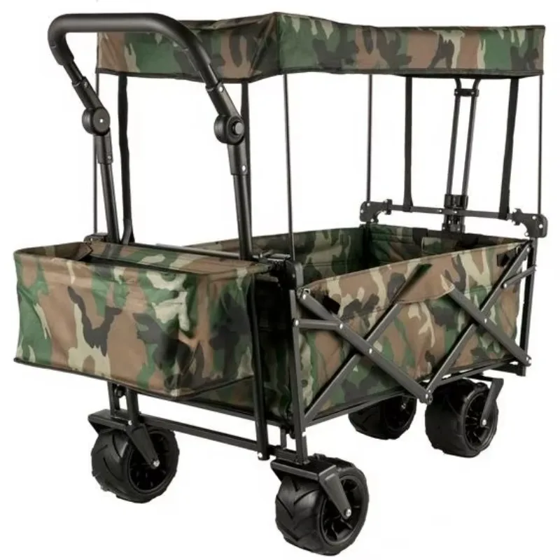 Portable Metal Folding Wagon Cart Collapsible Outdoor Carry Trolley for Beach Camping Picnics Garden Tools for Shopping Storage