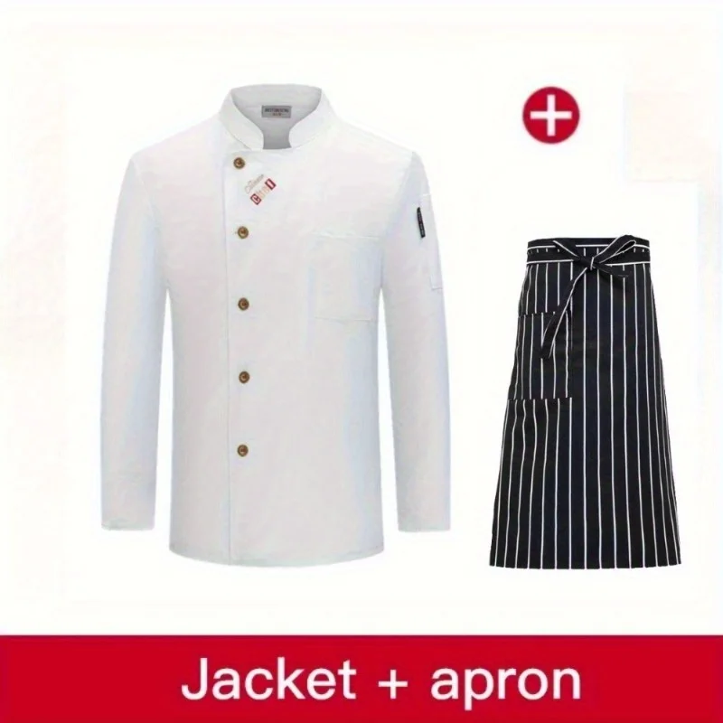 Conjuntos de 2 piezas de camisa de manga larga y delantal, uniforme de trabajo de Chef con mangas largas, uniforme de cocinero, ropa de cocina transpirable para panadería