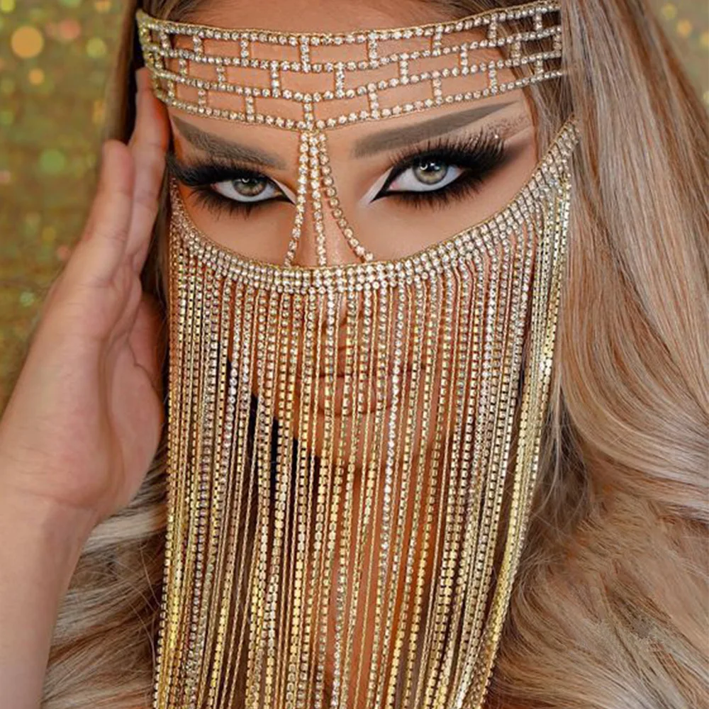 2024 Trend New Ladies fashion Rhinestone Mask Fringe Face accessories Dance Party jewelry accessories