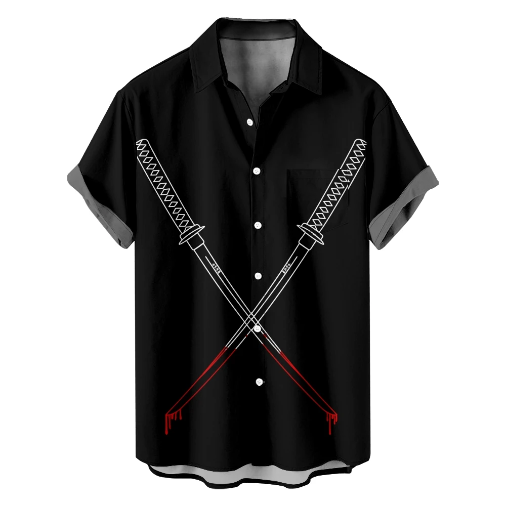 

Модные рубашки с самурайским мечом и демоном, пляжная вечеринка, гавайская рубашка с 3d принтом, унисекс, блузка большого размера с короткими рукавами, рубашки с лацканами