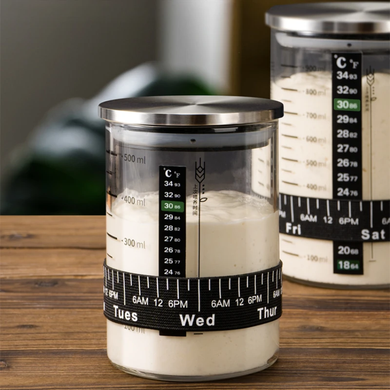 Zackoo 300/500/900ml Clear Glass Sourdough Fermentation Jar with Scale Metal Lid Reusable Dough Starter Container Food Storage