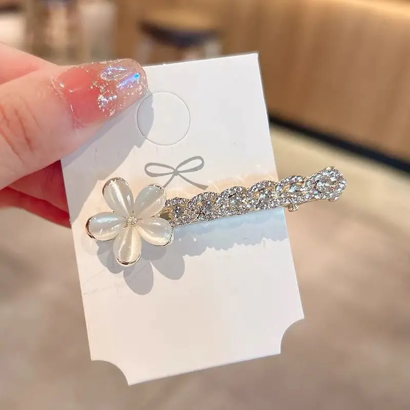 Маленькая и изысканная заколка в виде утконоса с цветком кошачьего глаза, роскошная и высококачественная прямая заколка со стразами, заколка для волос с боковой челкой для женщин