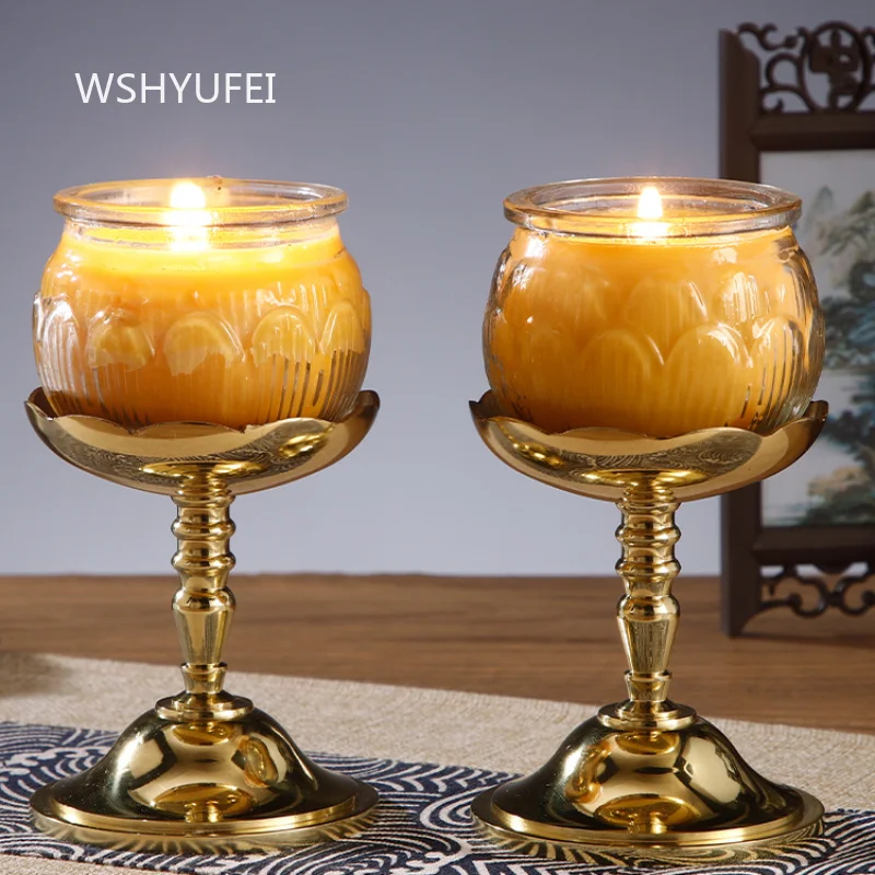 Metal candlestick Butter candle holder Buddhist temple utensils Law Society Temple worship Family prayer Feng Shui Decoration