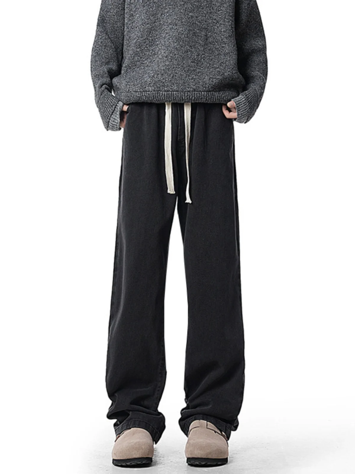 

Bla Wide Leg Jeans Men's Autumn Winter Cleanfit Long Dstring Tapered American Sle Micro Flared Pants High Street