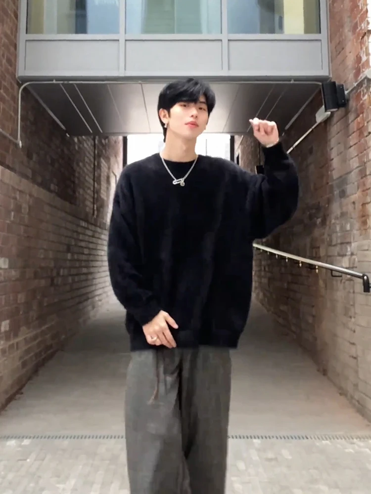 

Мужской трикотажный свитер в американском ретро-стиле, длинный, свободного кроя, однотонный, для ношения под одеждой, зимний, повседневный