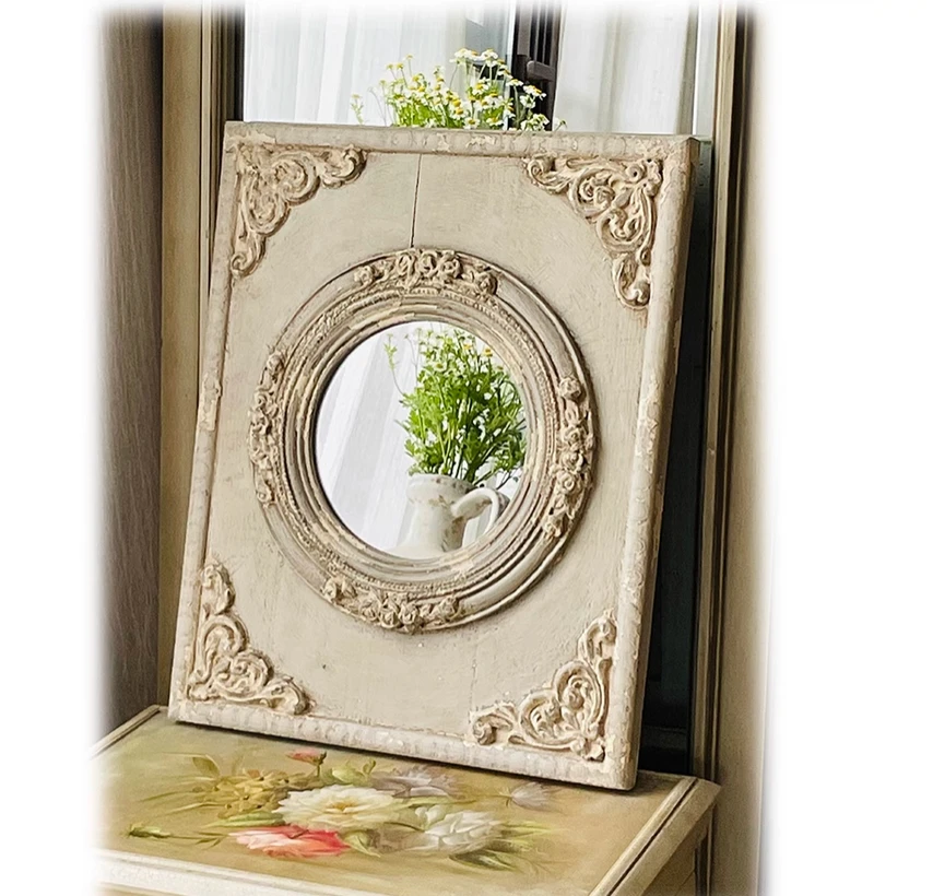 

Handmade Retro Vintage Decorative Carving Mirror on Wood Plaque