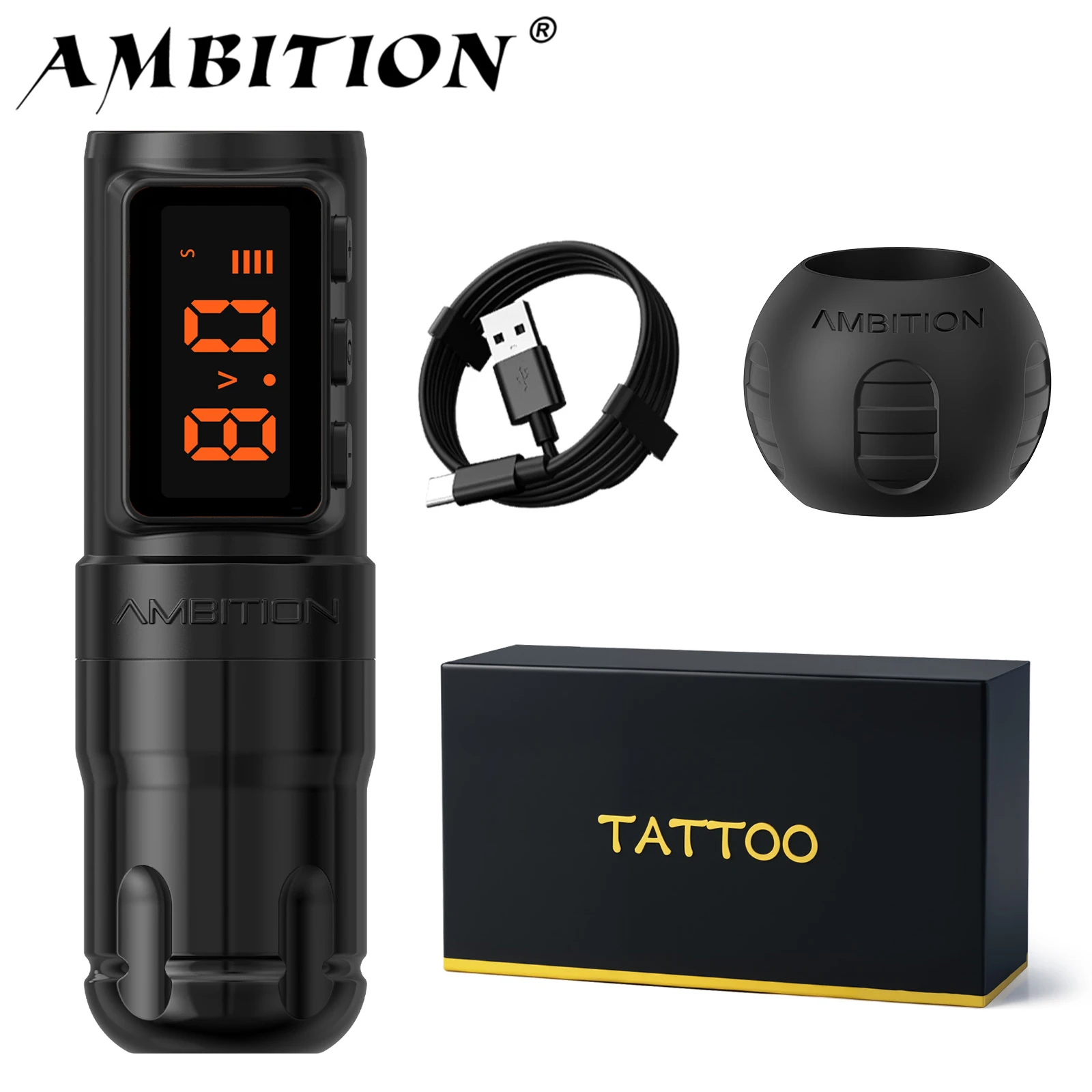 

Ambition Bolt-X Tattoo Coreless Motor Machine Pen 1600 мАч Беспроводной источник питания Перманентный макияж Тату-пистолет с прямым приводом для искусства