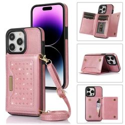 Glitter Leather Wallet Case for iPhone 14 15 16 Pro 16E XR XS 11 12 13 Pro Max 7 8 Plus SE RFID Blocking Card Holder Phone Cover