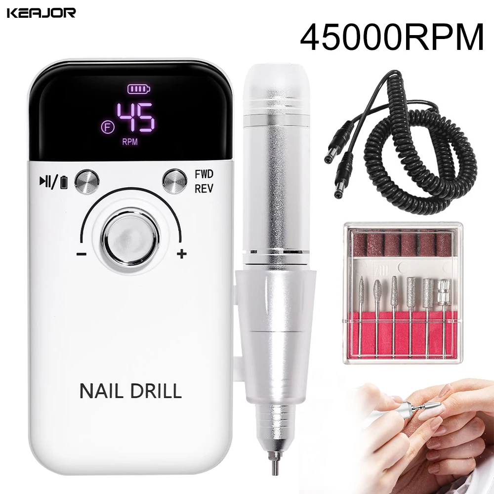 

Nail Drill For Manicure Nails Art Sander File Professional Nails Gel Polisher Rechargeable 45000rpm Electric Nail Diller Machine