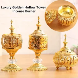 Incense Burner Golden Hollow Tower Burner Arab Style Portable Incenser Holder Home Hotel Desk Ornament Sandalwood Incense Holder
