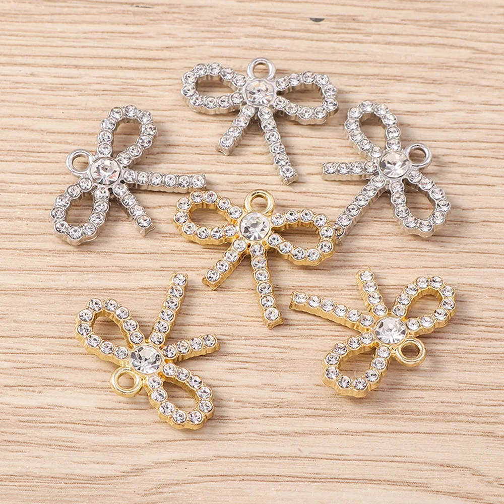 Tusember 5 Stück Niedliche Kristall-Metall-Schleifenanhänger für Halsketten, Ohrringe, Armbänder, DIY-Schmuckherstellungszubehör – Detail 6