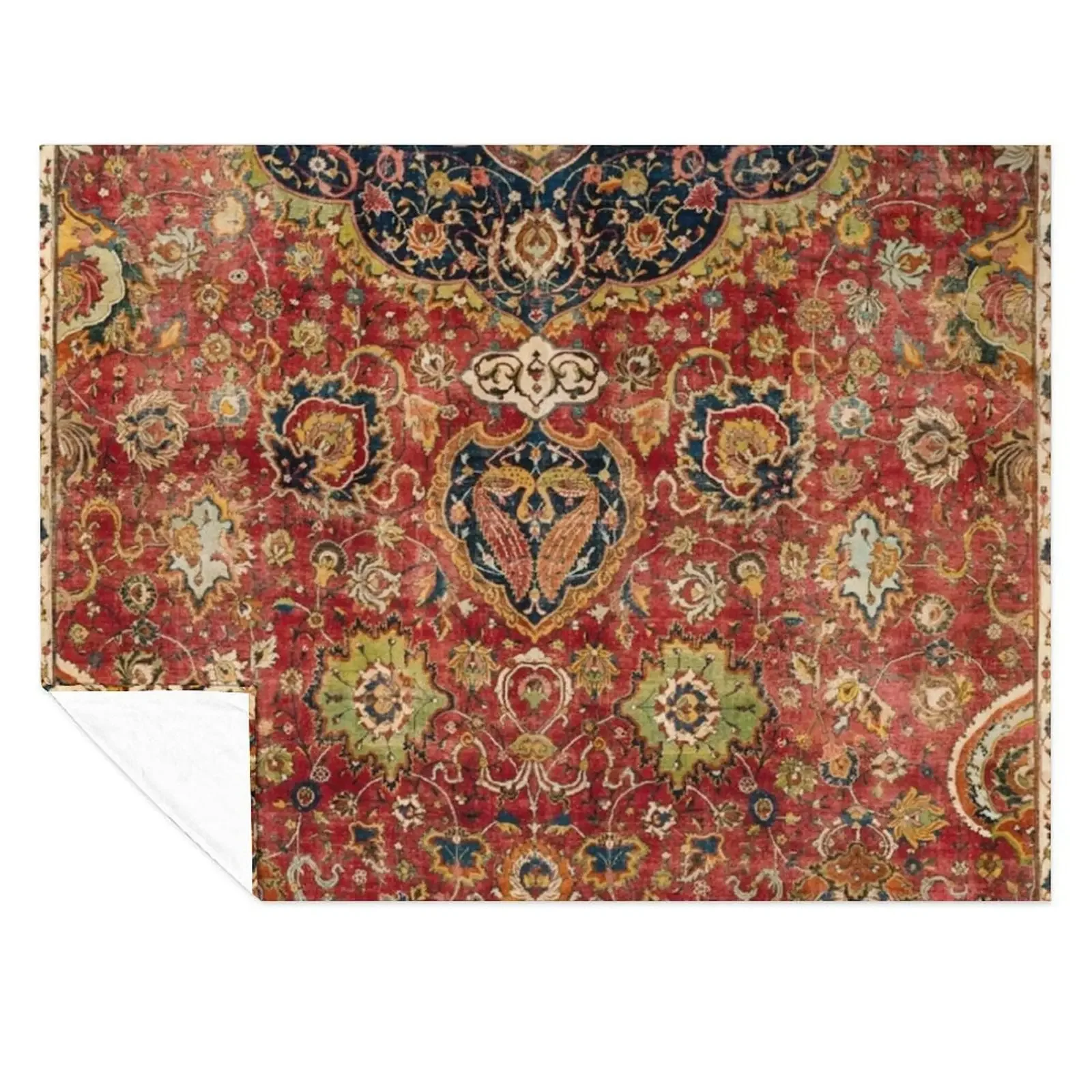 

Indian Boho II // 16th Century Distressed Red Green Blue Flowery Colorful Ornate Rug Pattern Throw Blanket