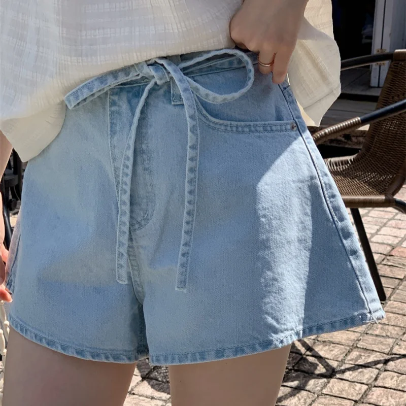 REALEFT الصيف خمر الدانتيل متابعة المرأة الدنيم السراويل 2025 جديد عالية الخصر الكورية عادية فضفاض ألف خط جينس قصير السراويل الإناث #1