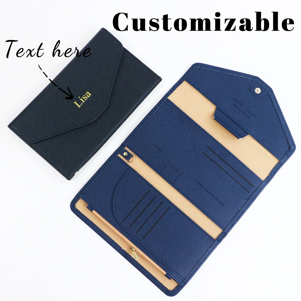 Customized letter PU leather multi-functional RFID travel wallet, ultra-thin travel ticket, ID card slot wallet