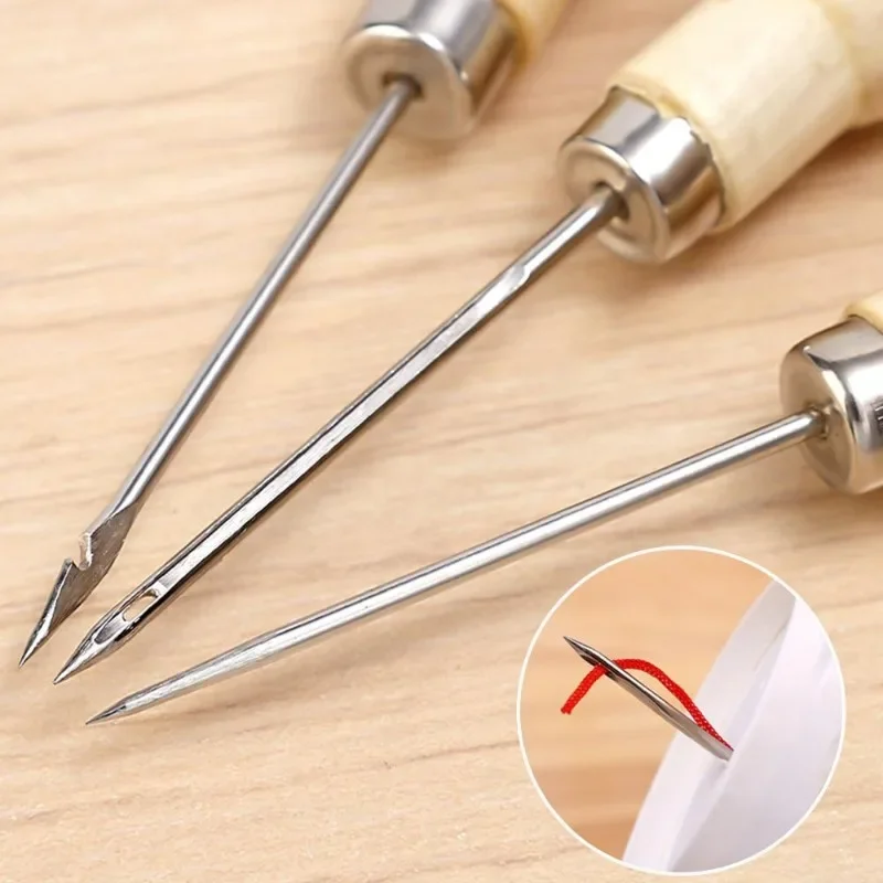 Lot de 3 aiguilles à coudre en bois pour cuir, outil de réparation de chaussures en cuir faites à la main, aiguille à coudre, poinçon pour travaux manuels DIY