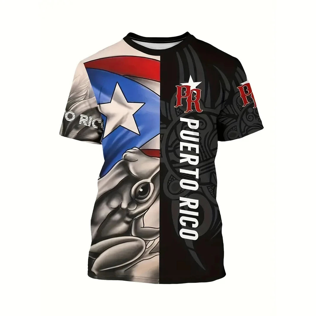 Puerto Rico Men\'s T Shirt Summer Fashion Short Sleeve Top Flag Pattern Print T-Shirt Oversized Clothing Crew Neck Pullover