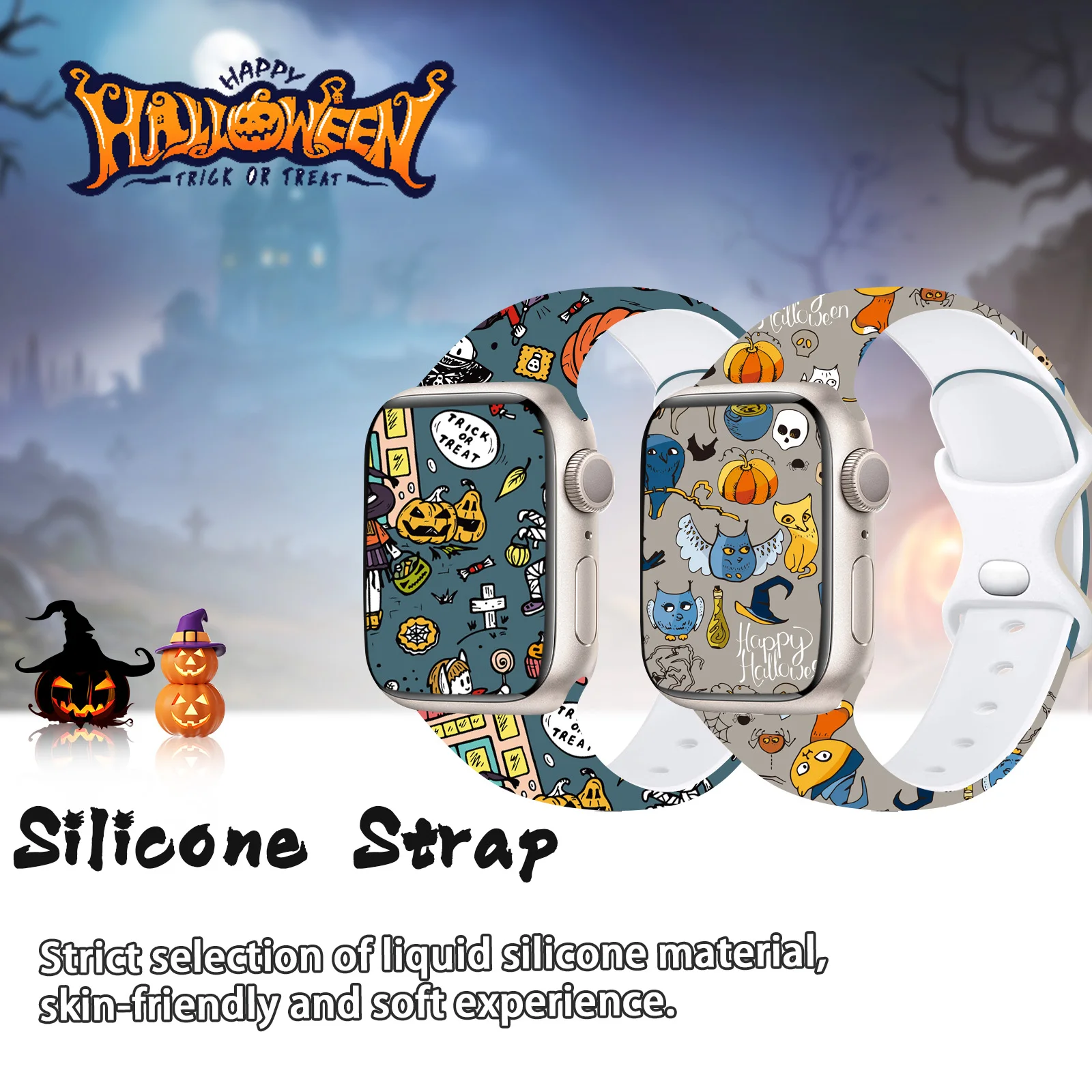 

Halloween Carnival Night Printed Strap for Apple Watch 11 10 9 8 Watchband Replaceable Bracelet for iWatch 42mm 41mm 40mm Band
