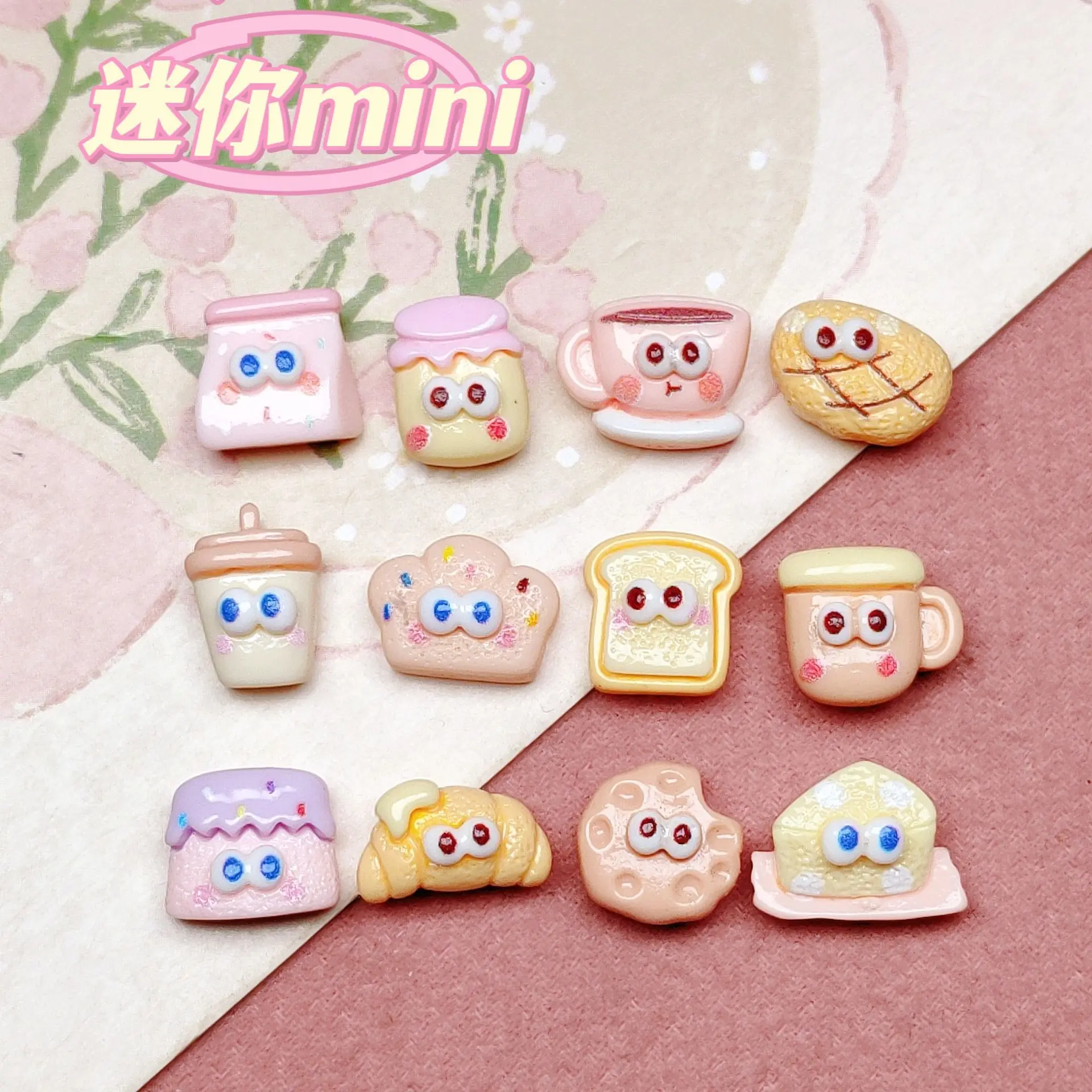 

500PCS Resin Mini Bread Snack Flatback Figurines Scrapbook DIY Nail Art Phone Case Decor Crafts