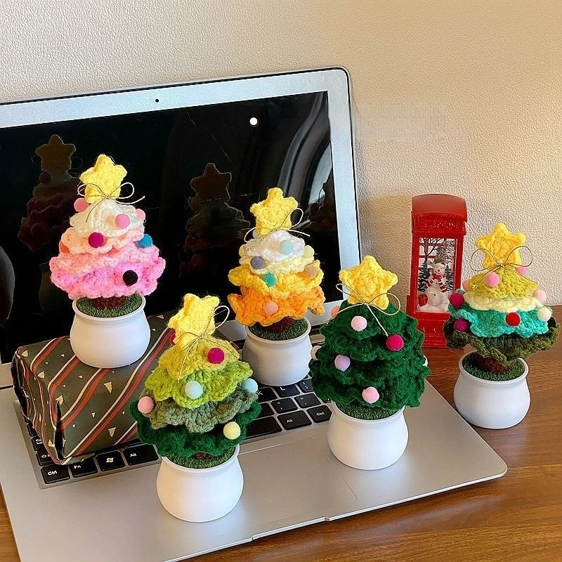 New Hand Woven Diy Christmas Tree Kawaii Small Pot Finished Desktop Decoration Christmas Creative Gifts Girls  Boyfriend