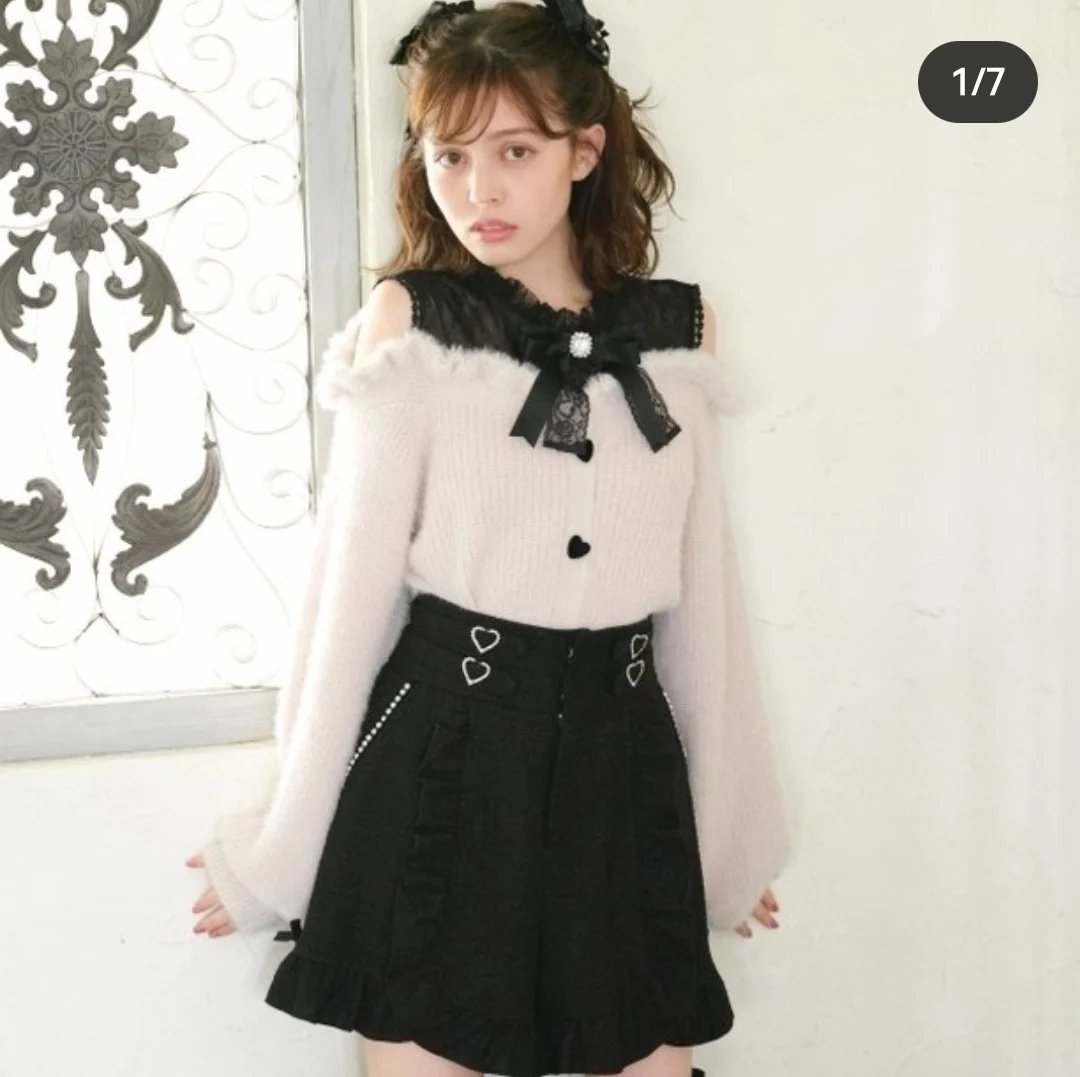 Japanese Lolita Sexy Strapless Long Sleeve Sweater Coat for Women 2023 Spring New Super Sweet Bow Furry Knitted Cardigan Sweater